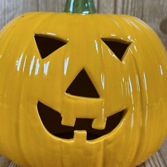 Halloween Ceramic Pumpkin Jack O Lantern Candle Cover Topper 7x7” - Picture 6 of 16